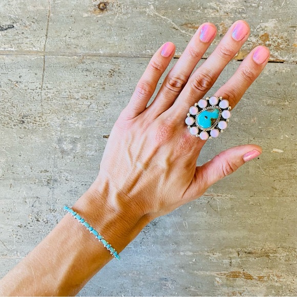 SOLD ♥️ Zuni ♥️ Elvira Kiyite Sterling Silver & Turquoise Stacker Cuff - Picture 2 of 15